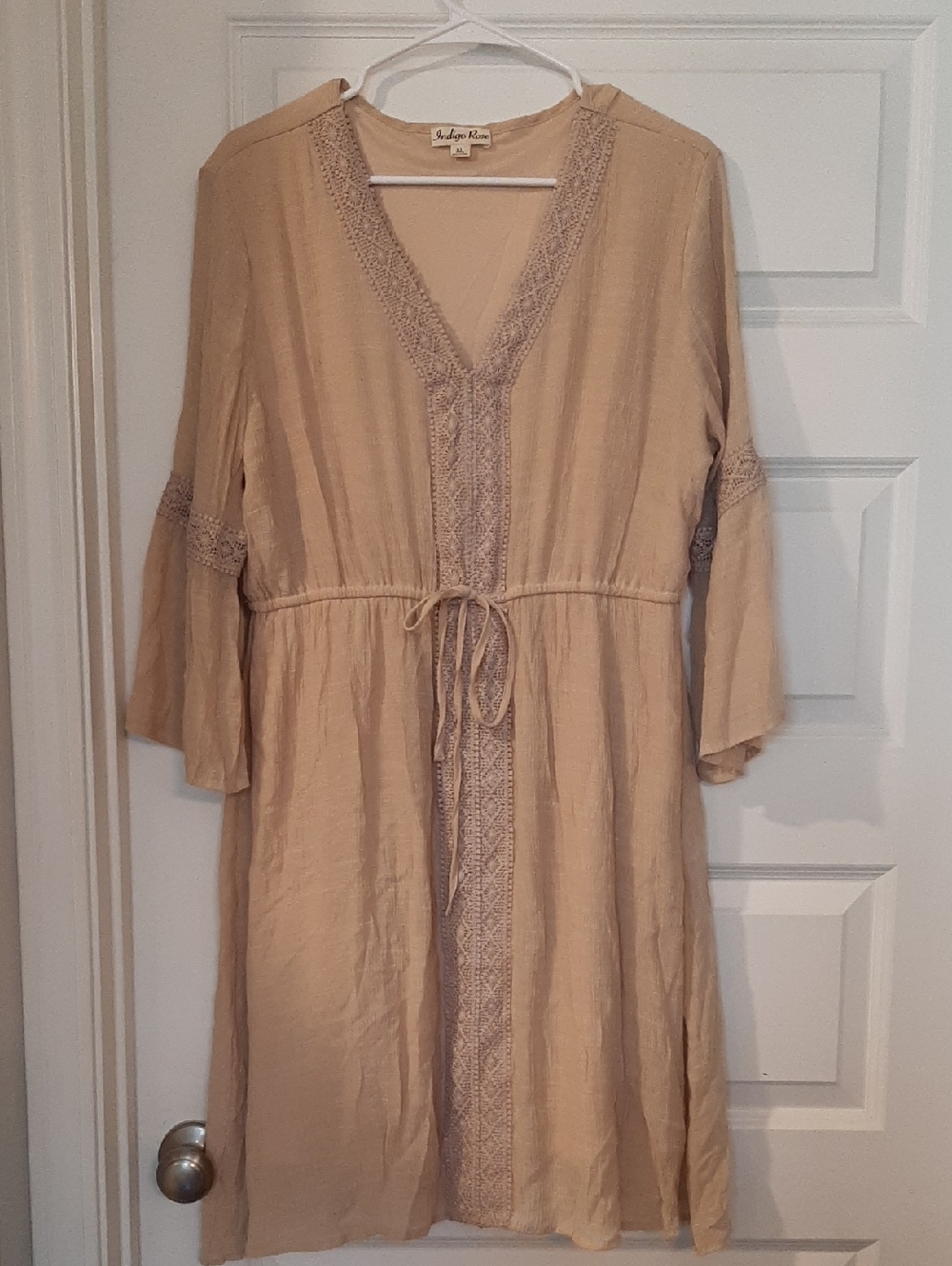 Indigo Rose XL Beige Boho Lace-Trim Dress
